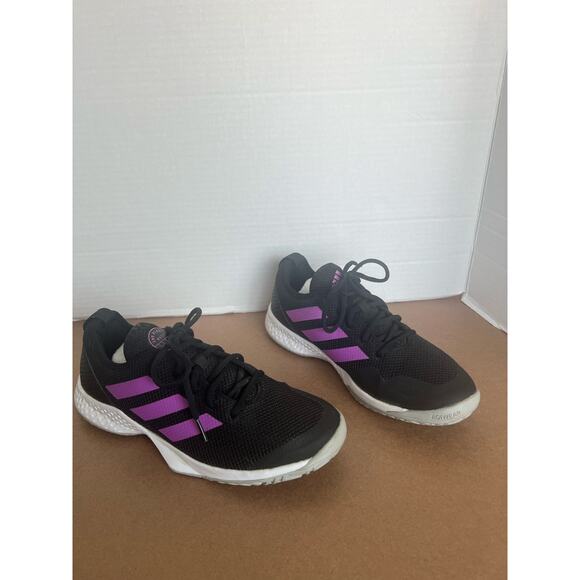 Adidas Black with Pink Stripes Court Control Flash Tennis Sneaker Shoes Sz 10 - Picture 2 of 11